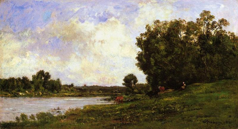 Charles-Francois Daubigny Cattle on the Bank of a River Norge oil painting art